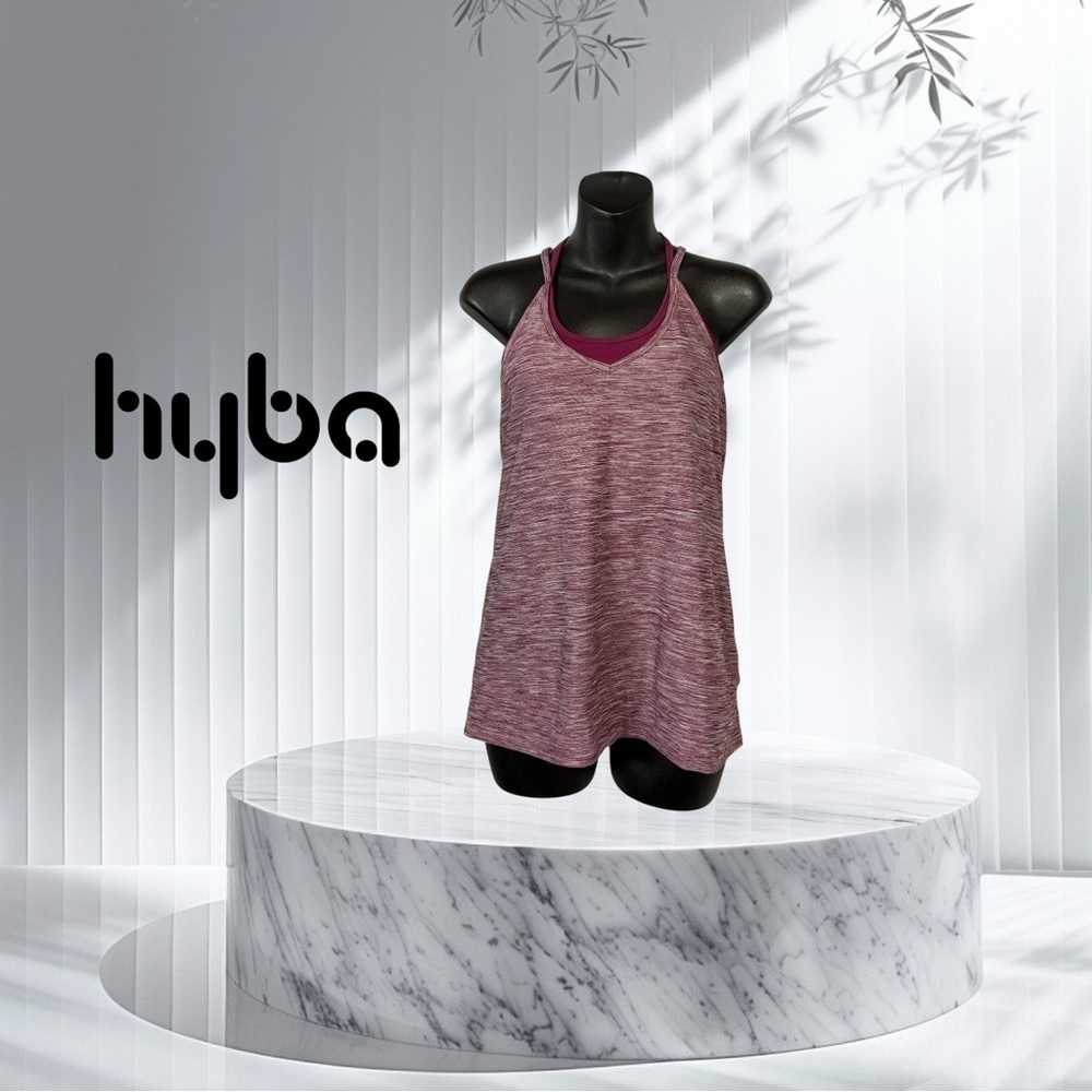 HYBA, Tank Top With Built-in Bra, Small, Burgundy, White 🏃♀️➡️